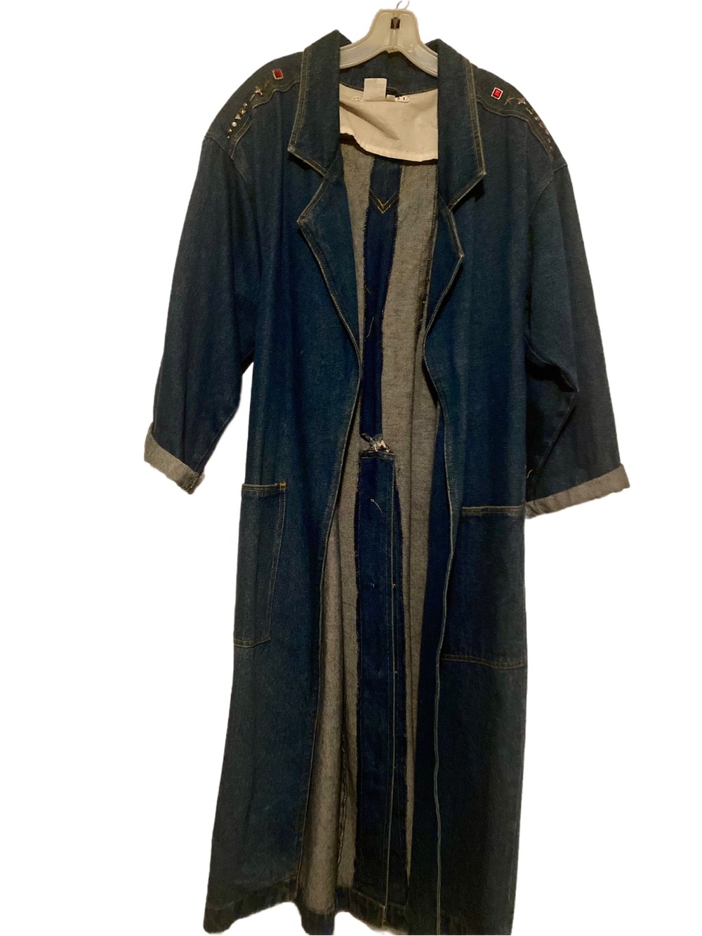 Long Denim Trench Coat - Dark Blue